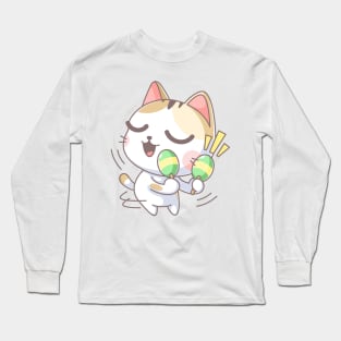 Cute cat playing maracas cartoon Long Sleeve T-Shirt